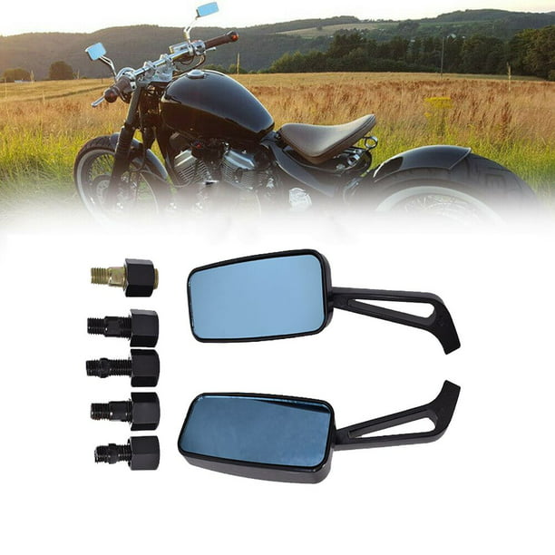 BLACK RECTANGLE MOTORCYCLE CRUISER BOBBER CHOPPER REARVIEW SIDE MIRRORS 8MM-10MM 